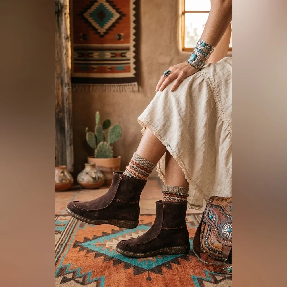 Timberland Brown Suede Ankle Moccasin Boho‎ Southwest Boot Women’s Size 6.5